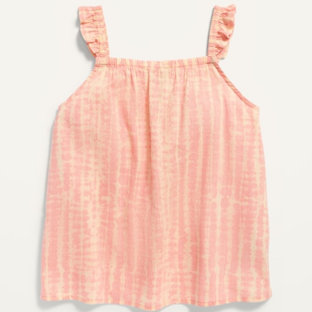 Square Neck Ruffle Trim Peach Tank Top